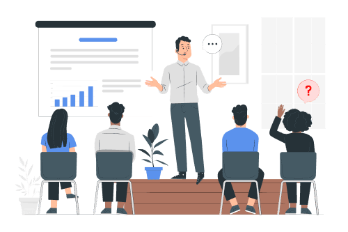 An illustration of a person giving a presentation